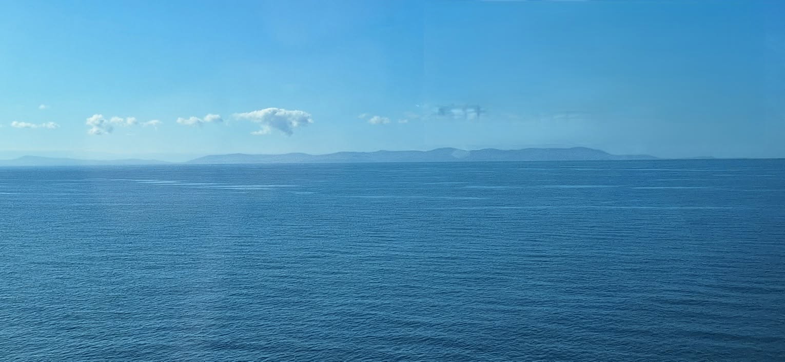 A clear, open sea horizon off the Isle of Man's east coast today