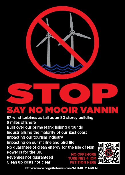 NOT4IOM 'STOP — say no Mooir Vannin' campaign poster listing the key concerns about the offshore wind farm